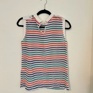 Brooks Brothers red fleece striped sleeveless collared blouse